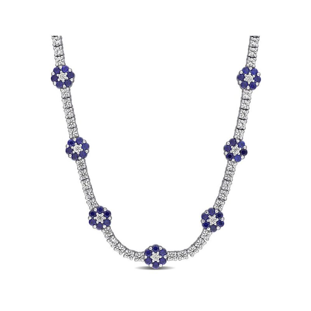 6.43 Carat (ctw) Lab-Created Blue and White Sapphire Floral Necklace Sterling Si